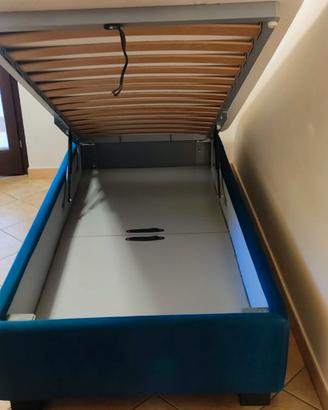 Letto singolo contenitore in velluto blu petrolio