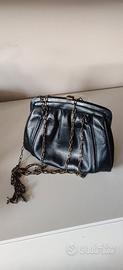 Borsetta sera vintage pelle nera con catena metall