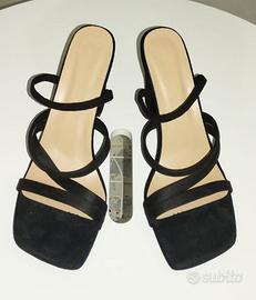 Scarpe Nere Aperte Con Tacco Donna Mai Usato  41