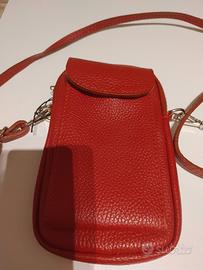 Portacellulare doppia tasca in pelle rosso nuovo