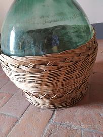 damigiana toscana in vetro con base in vimini