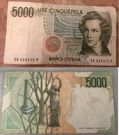 Banconota vecchie 5000 lire Vincenzo Bellini 1985
