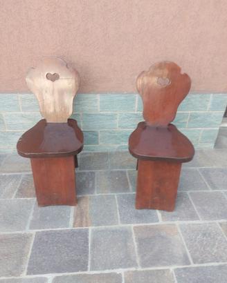 Coppia di Sedie Tirolesi in Legno Massello
