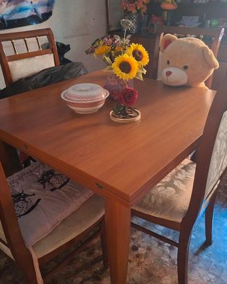 tavolo allungabile 12 persone + 4 sedie legno pien