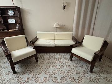 Divano con poltrone legno