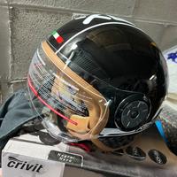 Casco jet Crivit moto auto nuovo nero cuoio