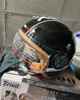 Casco jet Crivit moto auto nuovo nero cuoio