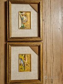 2 quadretti foglia oro 22 kt, dipinti a mano 15x12