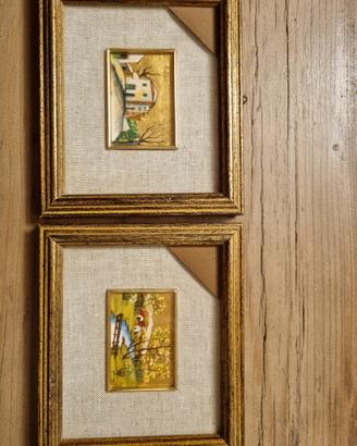 2 quadretti foglia oro 22 kt, dipinti a mano 15x12