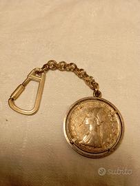 Portachiavi vintage Argento 925 con 500 Lire
