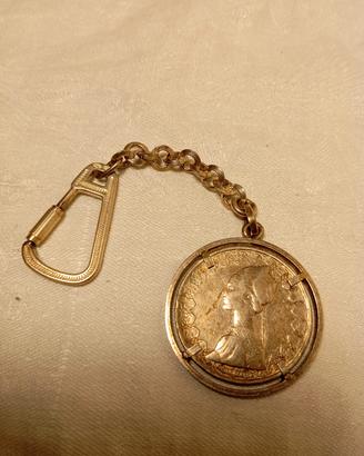 Portachiavi vintage Argento 925 con 500 Lire