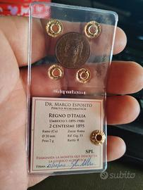 RARO 2 CENTESIMI 1895 SPL PERIZIATO