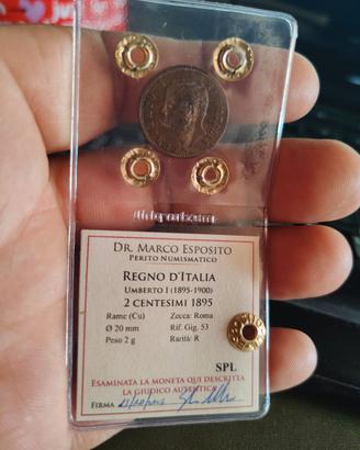 RARO 2 CENTESIMI 1895 SPL PERIZIATO