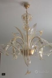 Lampadario vetro di Murano in tutto oro a 6 luci