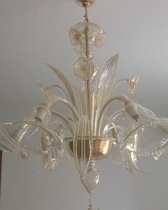 Lampadario vetro di Murano in tutto oro a 6 luci