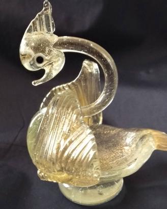 vetro di Murano : ciotola/cigno  foglia oro ' 60 c