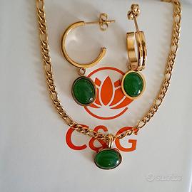 set collana orecchini agata verde naturale 