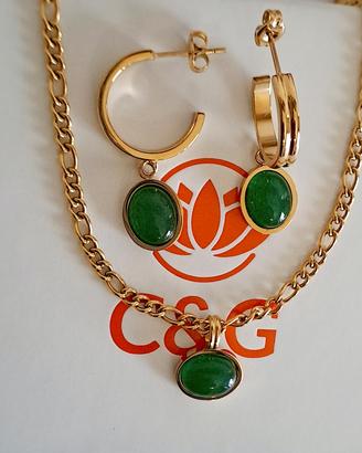 set collana orecchini agata verde naturale 