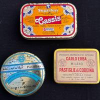 Scatole di latta vintage originali per pastiglie