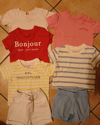 set magliettine e shorts neonata 3/6 mesi