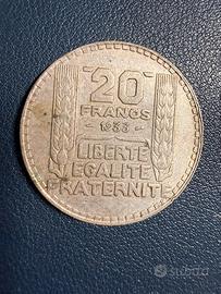 20 FRANCHI MONETA FRANCESE IN ARGENTO