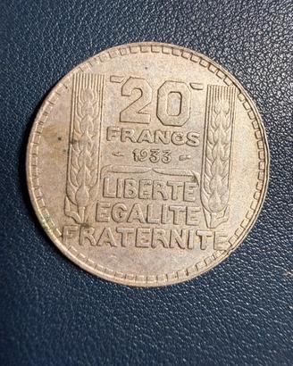 20 FRANCHI MONETA FRANCESE IN ARGENTO