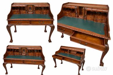 Scrittoio antico stile inglese con piano in pelle