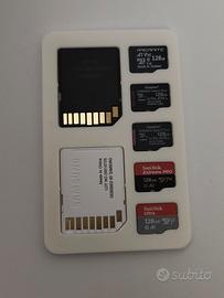 Lotto microSD 128gb e adattatori con custodia