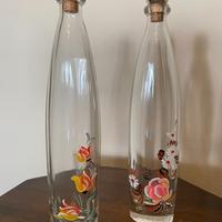 2Bottiglie di vetro grappa Marzadro dipinte a mano