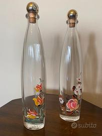 2Bottiglie di vetro grappa Marzadro dipinte a mano