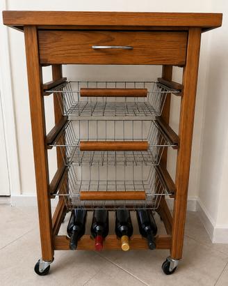 Carrello mobile multiuso in legno noce