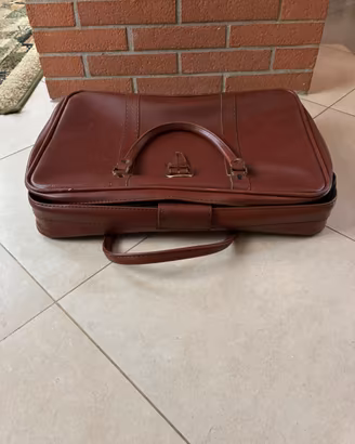 Piccola valigia pelle marrone anni '70 vintage