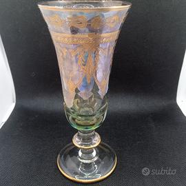 Flute in cristallo molato verde menta e oro zecchi