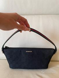 Gucci Boat pochette originale nera con nastro web