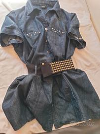 camiciaLunga stile ChemisierTessuto jeans strass