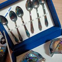 set cucchiaini con porta tovaglioli in argento 