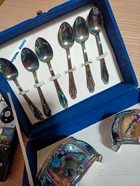 set cucchiaini con porta tovaglioli in argento 