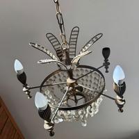 Lampadario ottone e cristalli anni 40/50