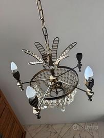 Lampadario ottone e cristalli anni 40/50