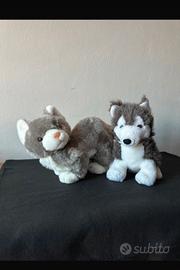 Coppia di peluche Husky e Gatto