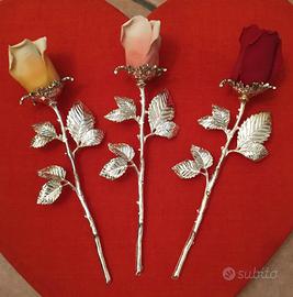 rosa porcellana capo di monte e stelo argentato