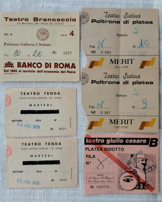 6 Biglietti Teatro Roma (1979/85) G.Cesare,Sistina