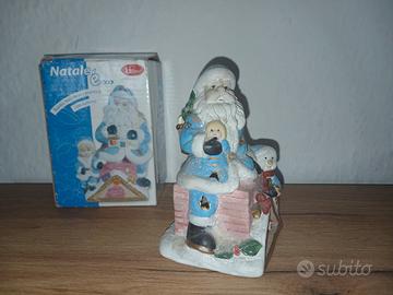 Babbo Natale Ceramica Porta Candela Lumino Scatola