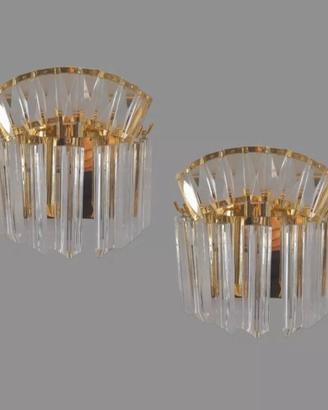 Coppia di applique con prismi in vetro di Murano 