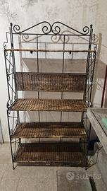 Etagere ferro battuto e paglia vintage