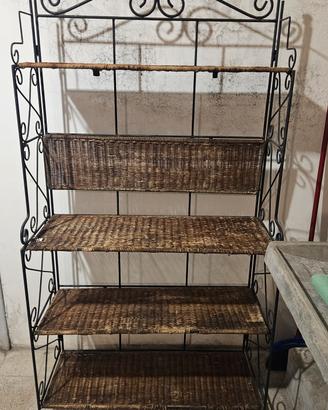 Etagere ferro battuto e paglia vintage