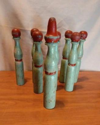 Antico Gioco dei Birilli in Legno Vintage Anni '20