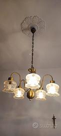 Lampadario vintage 5 luci in ottone e vetro – Otti
