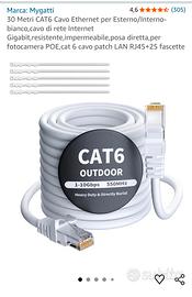 cavo di rete 30 metri cat 6 per esterno e interno