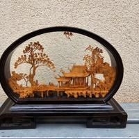 Diorama cinese vintage realizzato in legno di sugh